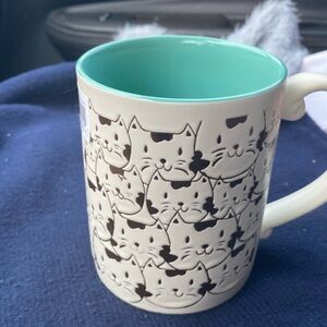 **Spectrum Cat Face Repeat Coffee Mug Cup Teal